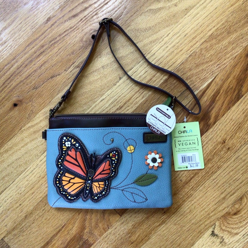 NWT CHALA BUTTERFLY TURQUOISE PURSE, CLUTCH, CROSSBODY VEGAN